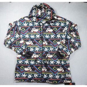 Vintage Mickey & Co Jacket Mens XL Fleece Hoodie Full Zip All Over Print AOP